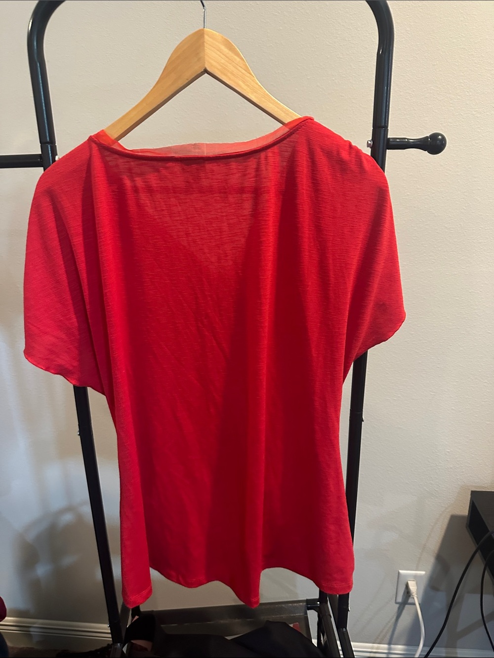 Red Ruffled V-Neck Blouse - Rafaella - Picture 4 of 4